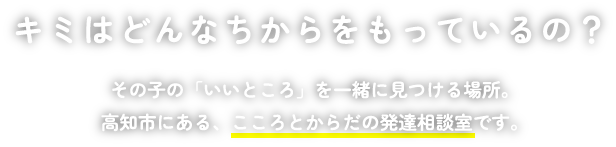 キミはどんなちからをもっているの？その子の「いいところ」を一緒に見つける場所。 高知市にある、こころとからだの発達相談室です。
